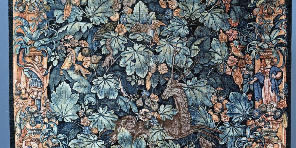 French Antique Tapestry Deer Floral Hand Woven Verdure: A Celebration of European Craftsmanship